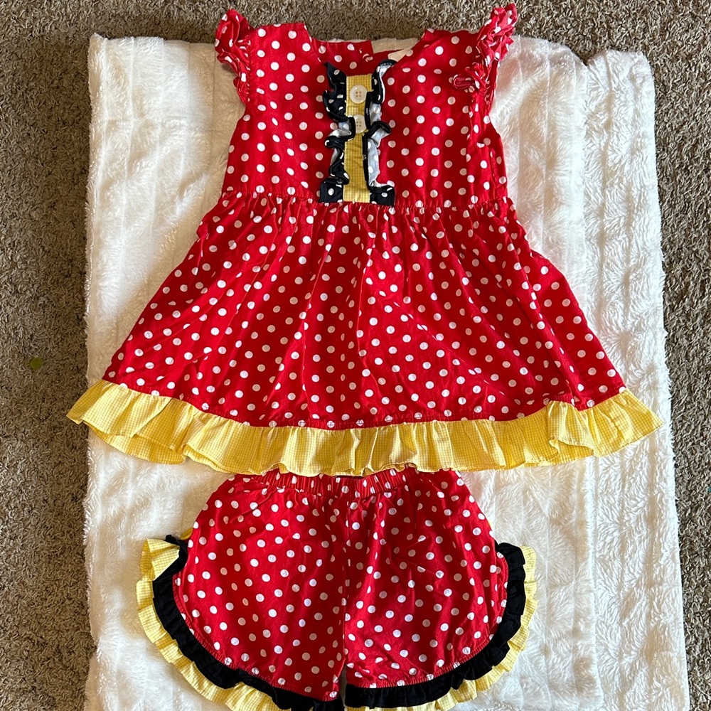 Natalie Grant Minnie Mouse Red Polka Dot Ruffle Dress Set